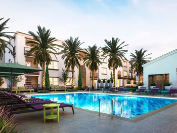 Swimming pool and deck at Alivia Apartments in Whittier CA